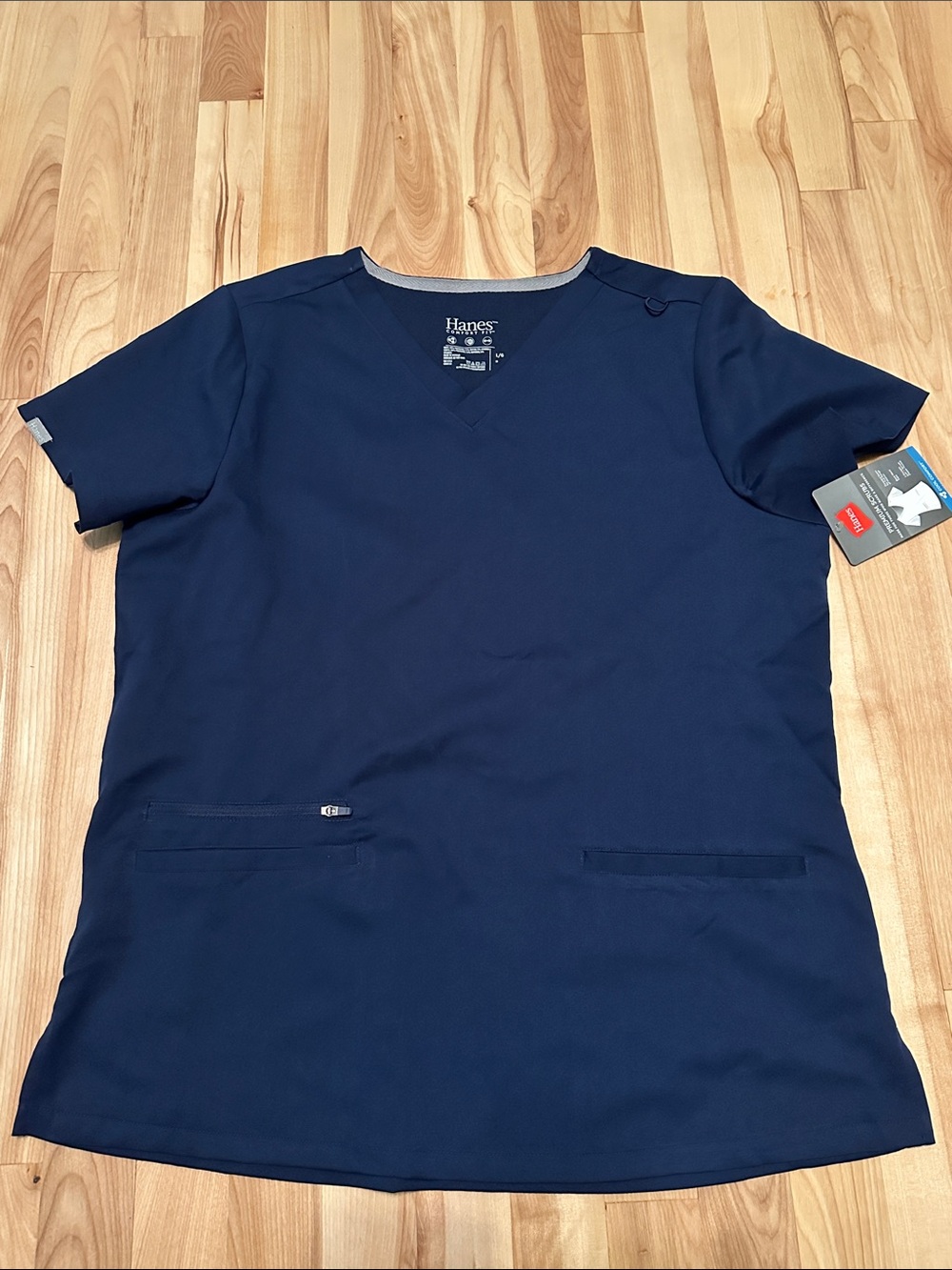 Hanes Navy Blue V-Neck Short Sleeve Women's Scrub Top